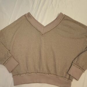 LA MIEL Women's Taupe Waffle V‑Neck Pullover